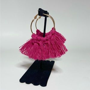 Handmade Earrings With Pink Macrame Braid On Gold-Tone Hoops